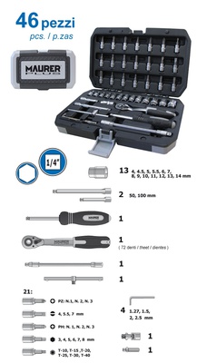 MAURER PLUS BITS/BUSSOLE MPLUS 1/4 SET 46PZ @ - 46 pezzi