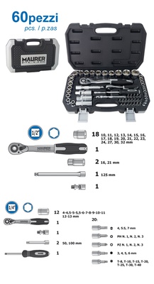 MAURER PLUS BITS/BUSSOLE MPLUS 1/4-1/2 SET PZ.60 @ - 60 pezzi